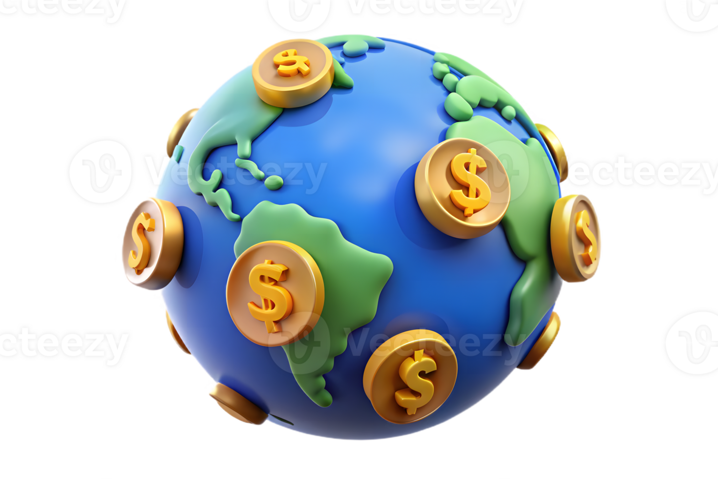 3D Earth Globe with Dollar Coins Orbiting on Transparent Background, Financial Growth png