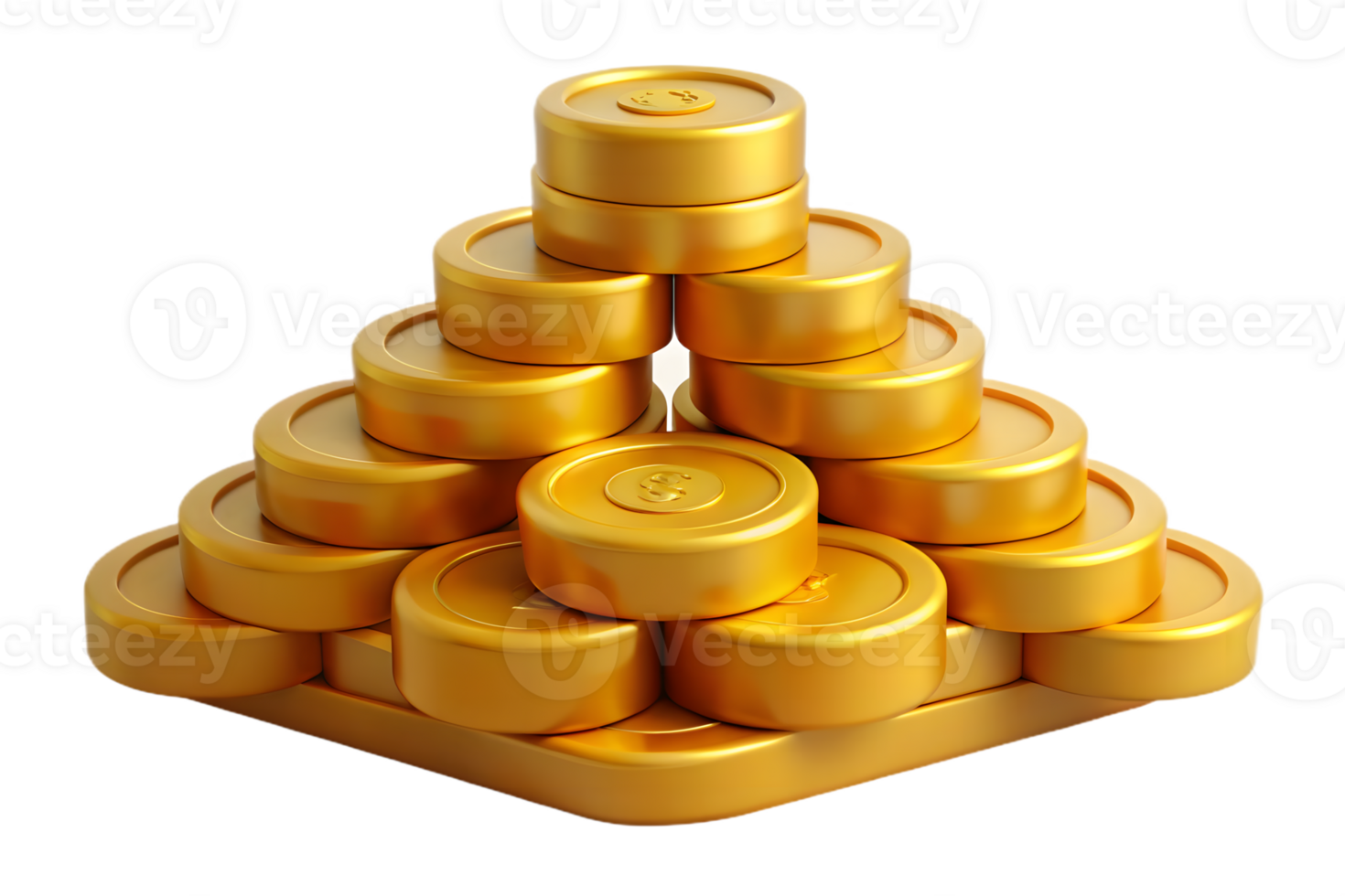 Golden Coin Stack Pyramid on Transparent Background Financial Wealth, Shiny png
