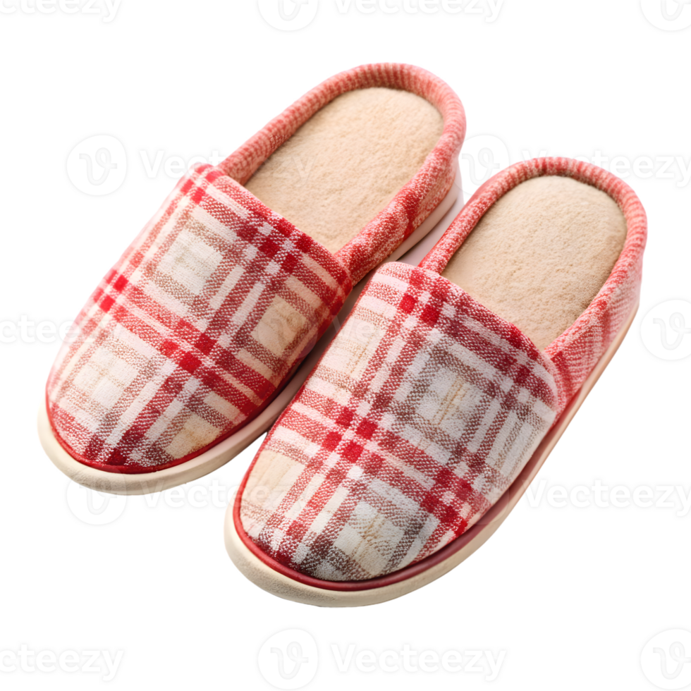 Plaid Slippers with Red and White Checkered Pattern on Transparent Background png