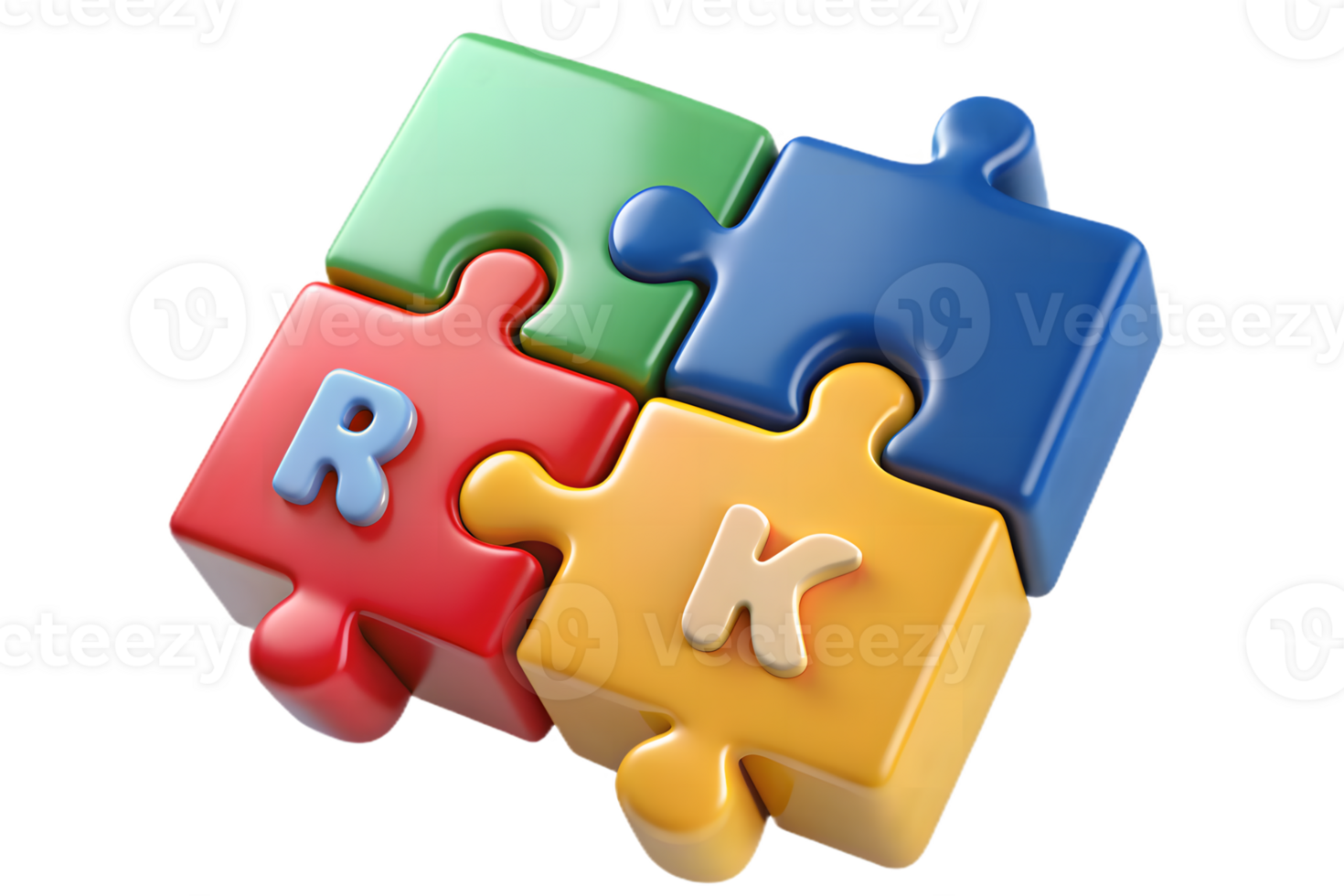 Colorful Interlocking Jigsaw Puzzle Pieces with Letters on Transparent Background png