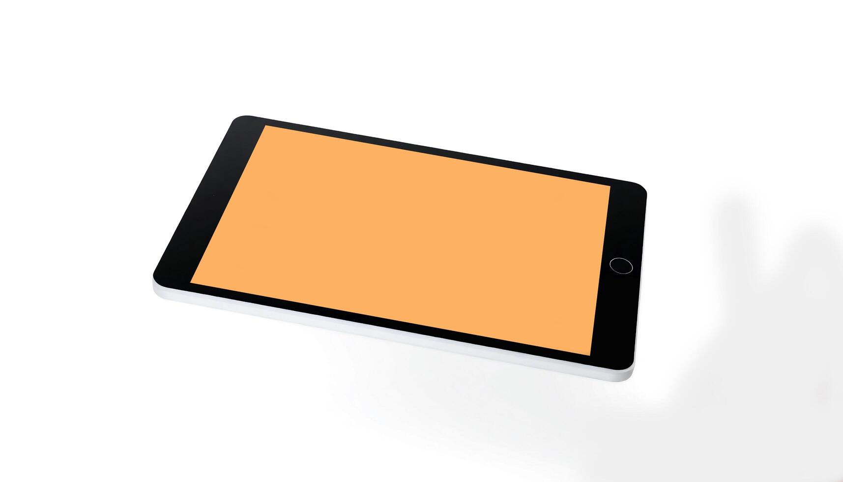 an orange tablet computer is shown on a white surface photo