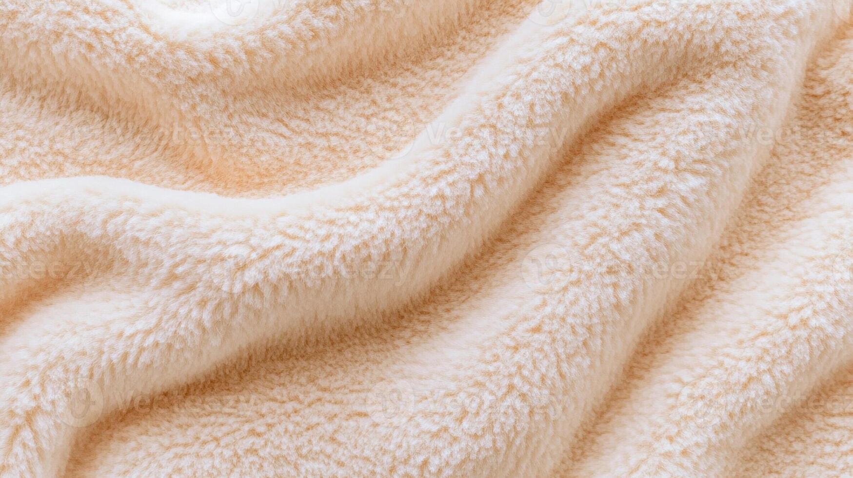 Soft and Cozy Beige Fleece Fabric with Gentle Wrinkles for Textiles and Fashion Design photo