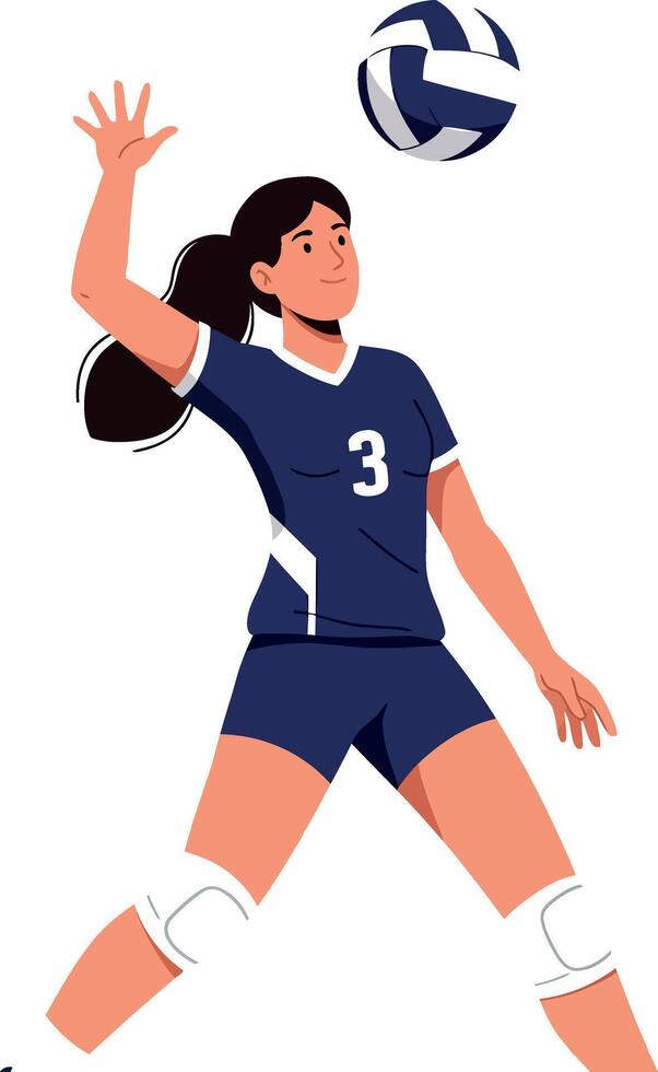 Female volleyball player in action, showcasing athleticism in a flat illustration vector
