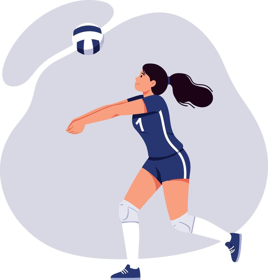 Female volleyball player in action, demonstrating skillful stance, minimal design style, vibrant colors, illustration vector