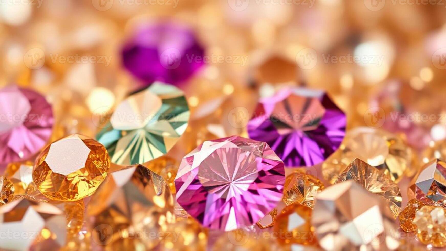 Colourful gemstones and diamonds bright background. photo
