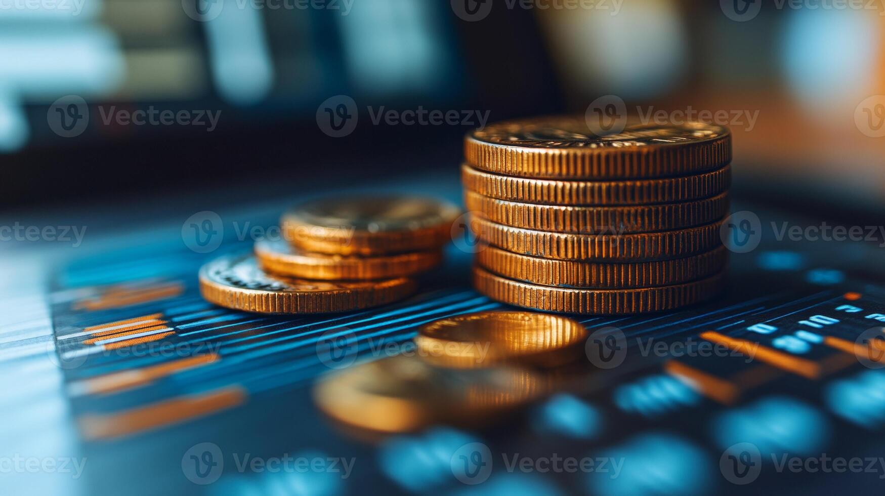 Financial Growth and Investment Success, Stack of Coins on Stock Market Chart photo