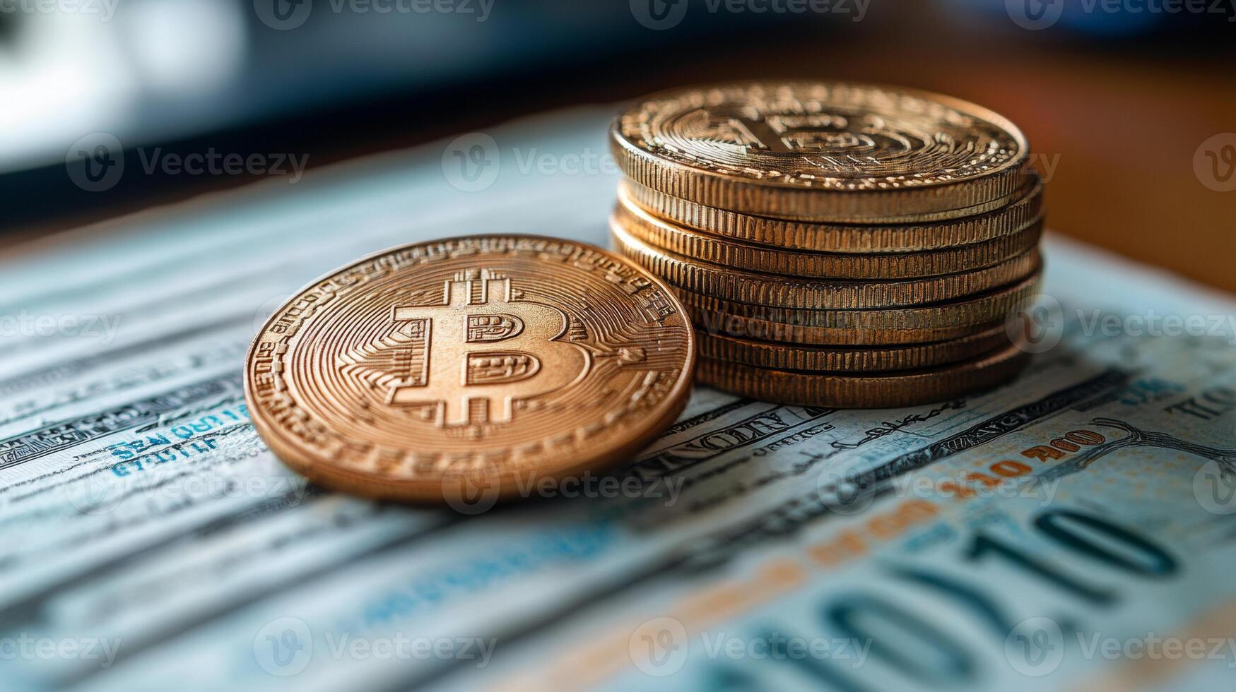 Bitcoin Cryptocurrency Digital Currency on US Dollars photo
