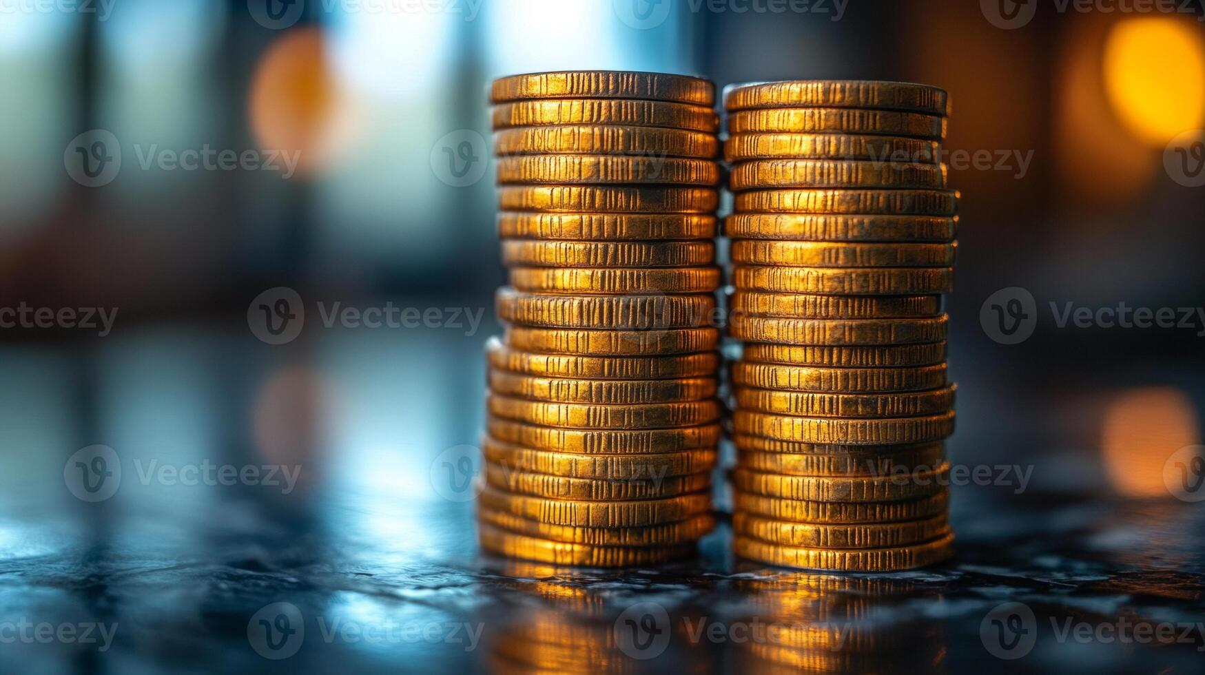 Golden Stacks of Coins, Wealth, Prosperity, and Financial Success photo