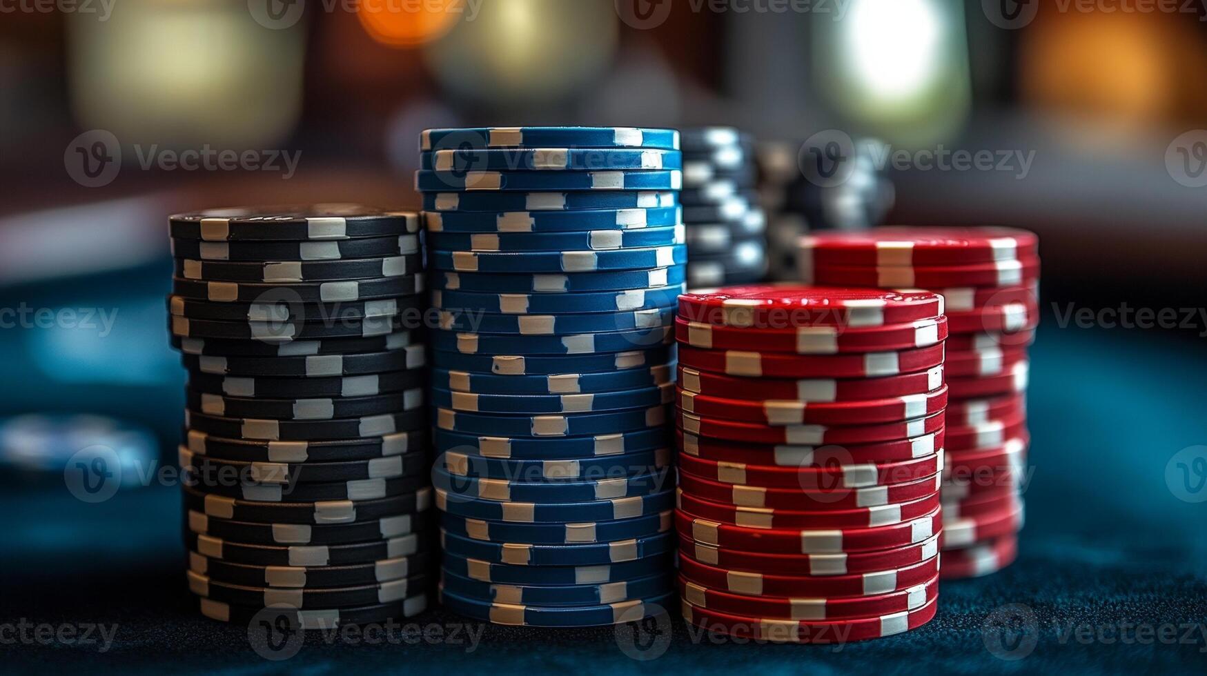 Close-up of Stacks of Poker Chips on a Table photo