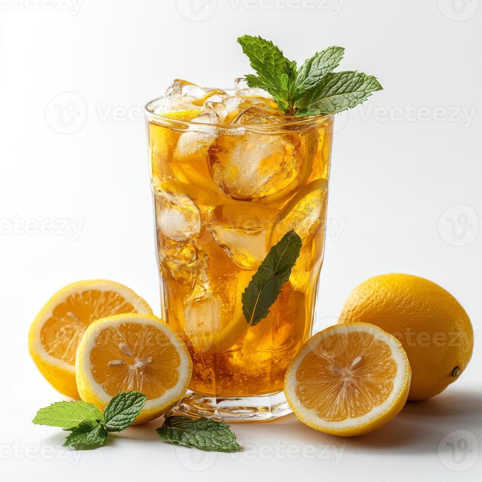 Refreshing Iced Tea with Lemon Slices and Mint photo