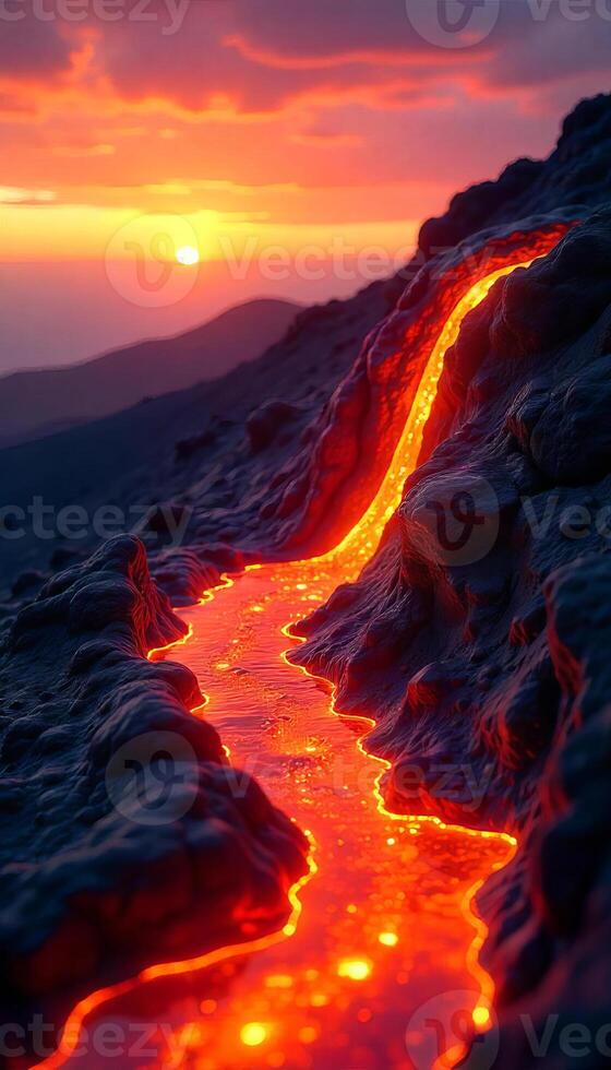 A blend of molten lava and smooth glass textures, portraying a fusion of geological and artificial matter photo