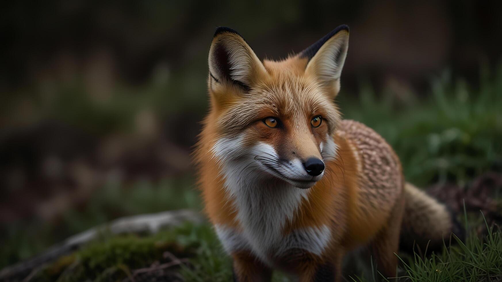 Red fox hunting in the woods photo
