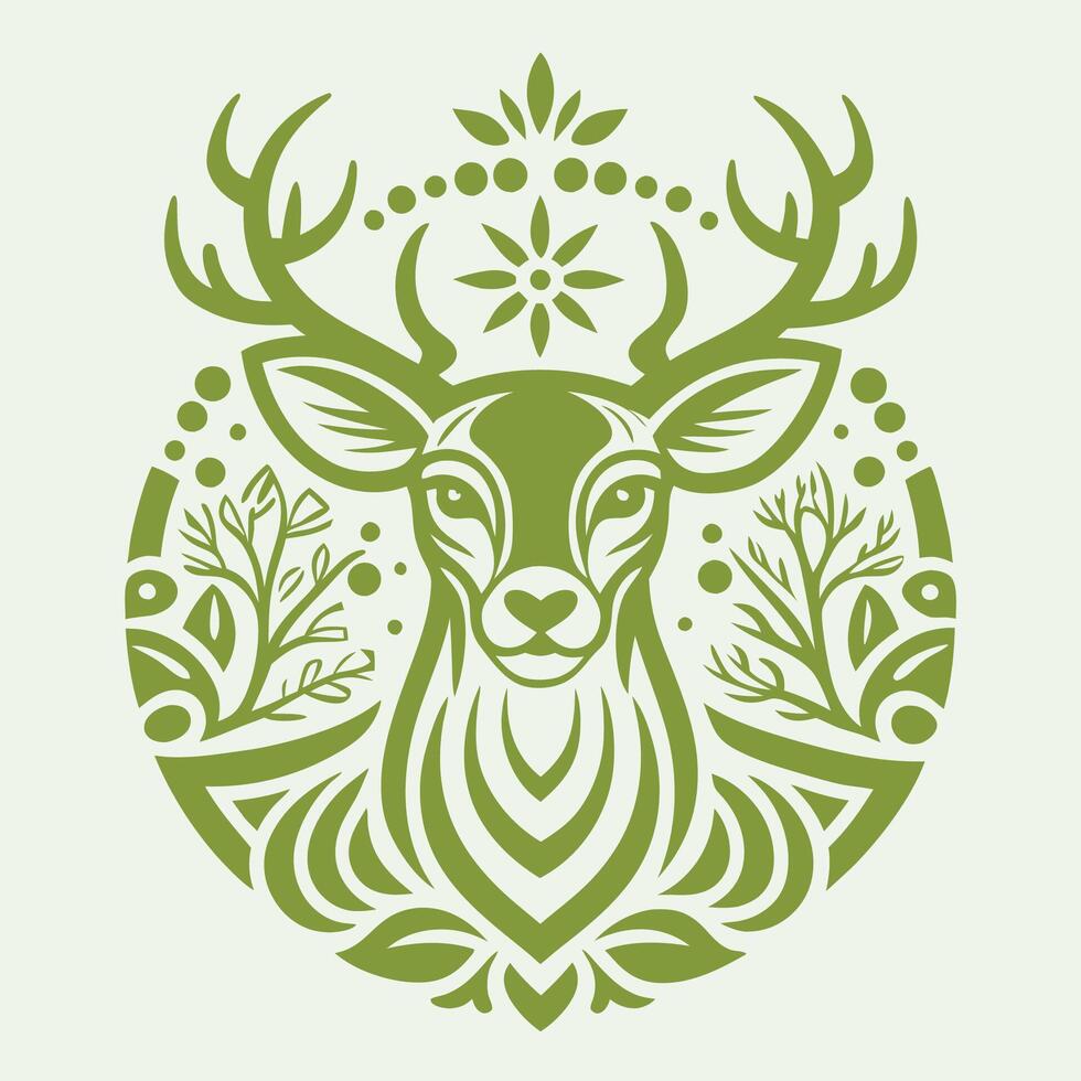 Intricate Line Art Deer Head Logo Design Template for Illustration vector