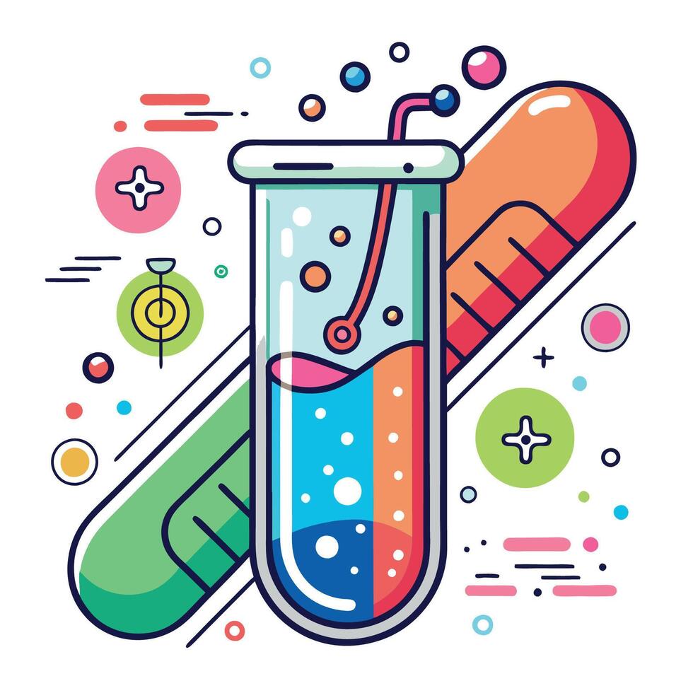 Enigmatic Scientific Formula Flowing into a Transparent Test Tube vector