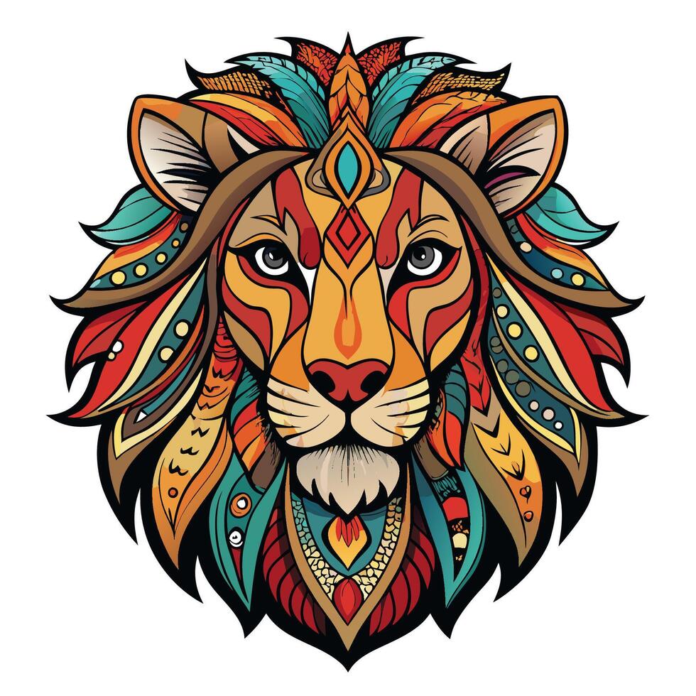 Intricate Patterned Head of a Mighty Lion on a Pristine White Background vector