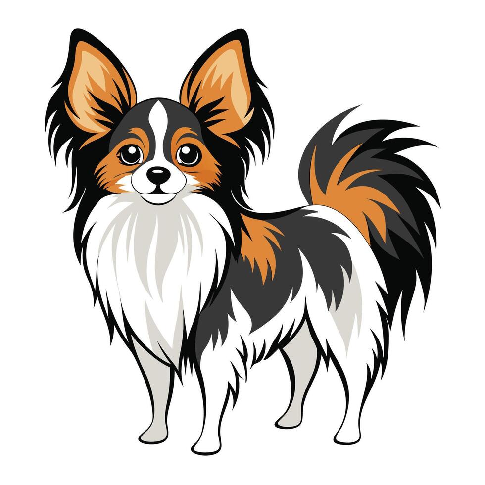 Isolated Papillon Dog Standing on White Background Illustration vector