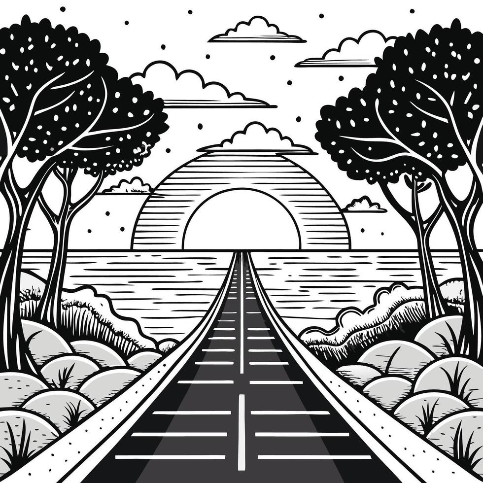 Enchanting Path Through Verdant Trees Leading to the Azure Sea vector