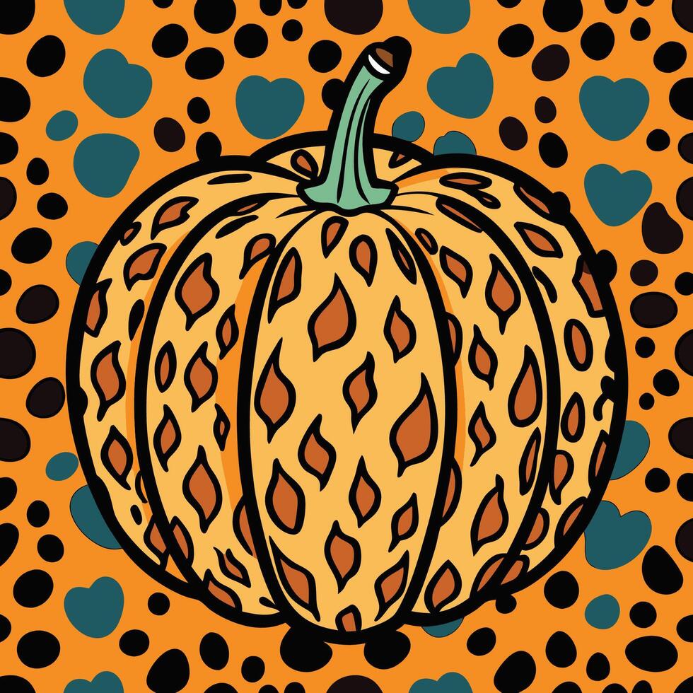 Autumnal Pumpkin with Fierce Cheetah Print Background vector