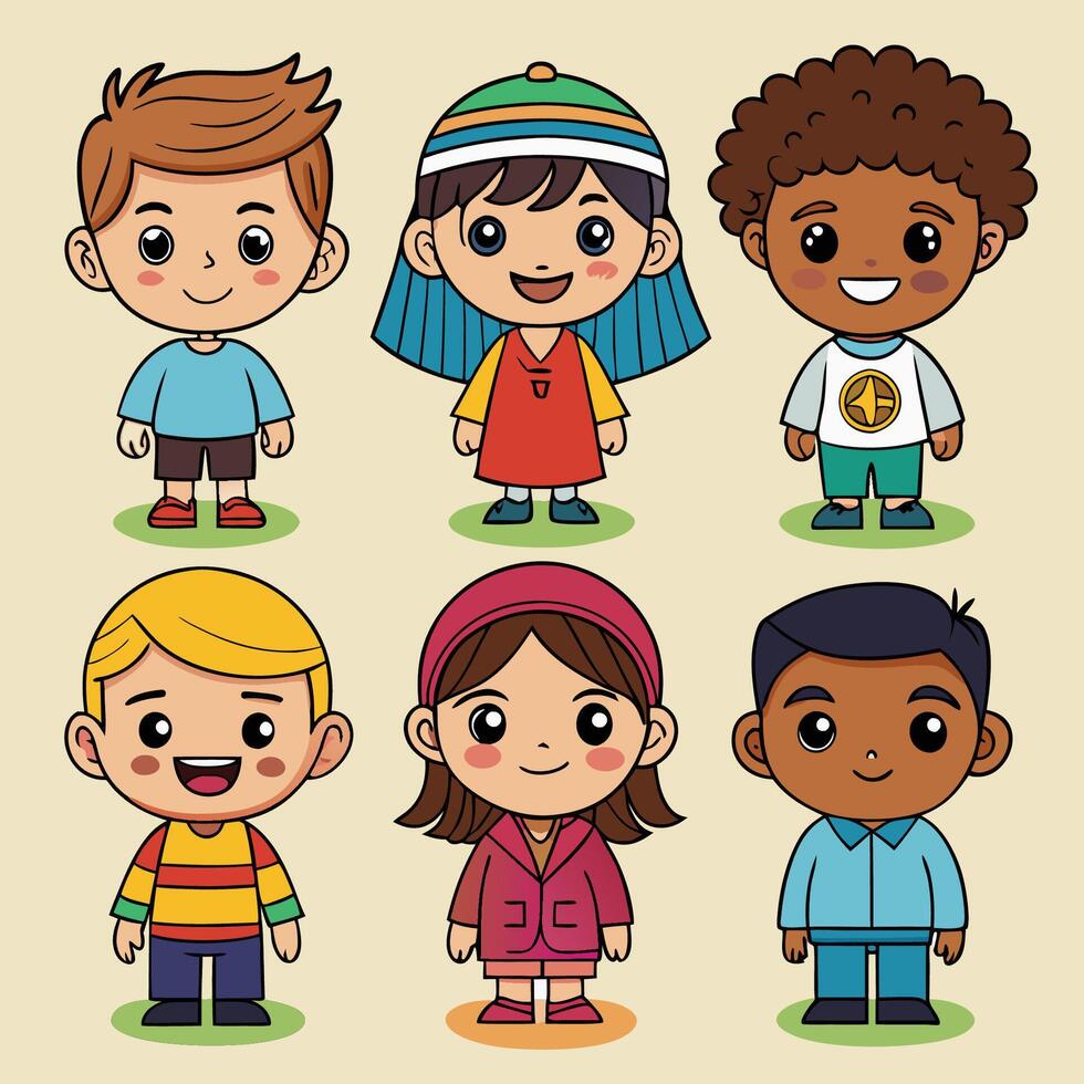 Diverse Group of Kids from Around the World in Style vector
