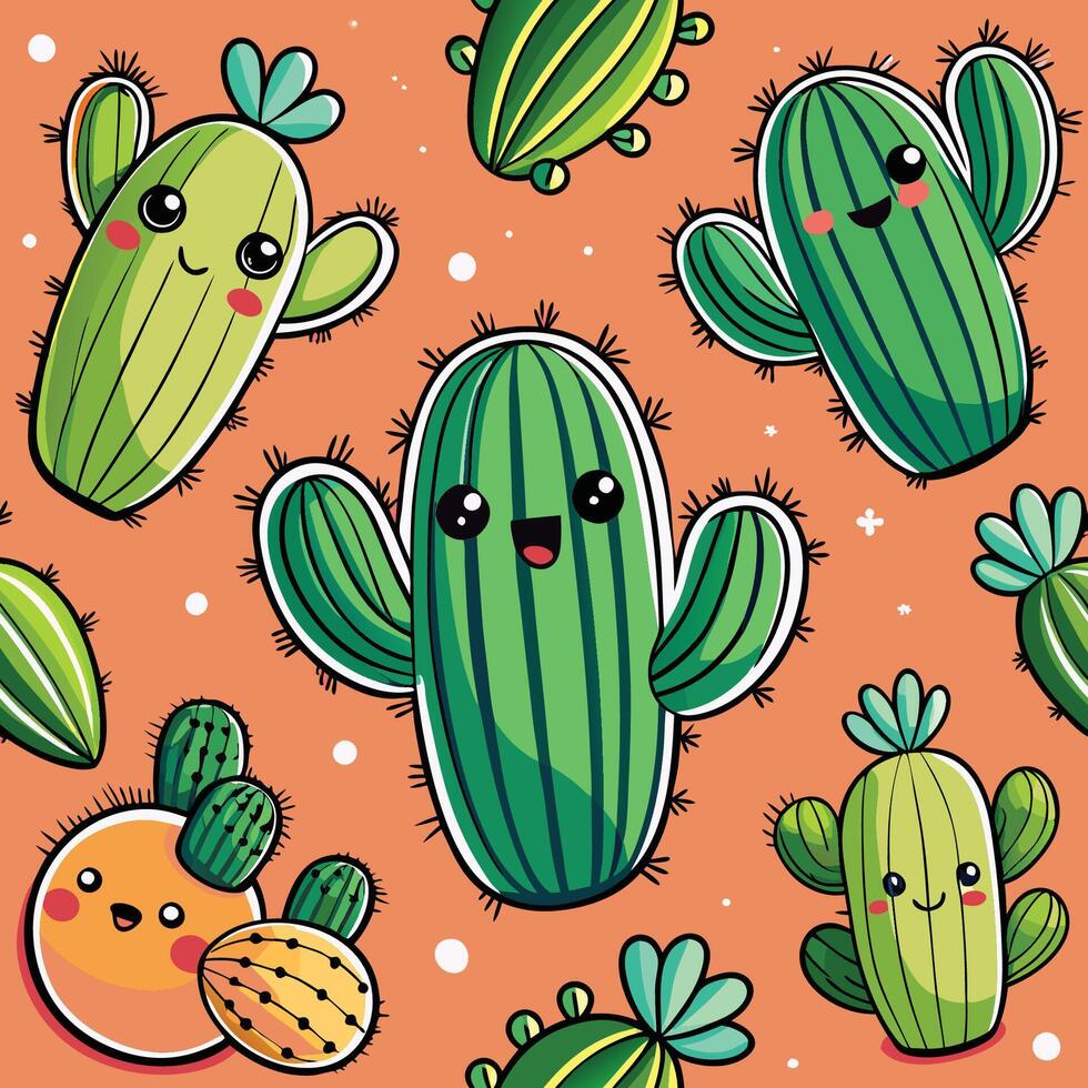 Vibrant Cartoon Stickers in Seamless Pattern with Cartoon Characters vector