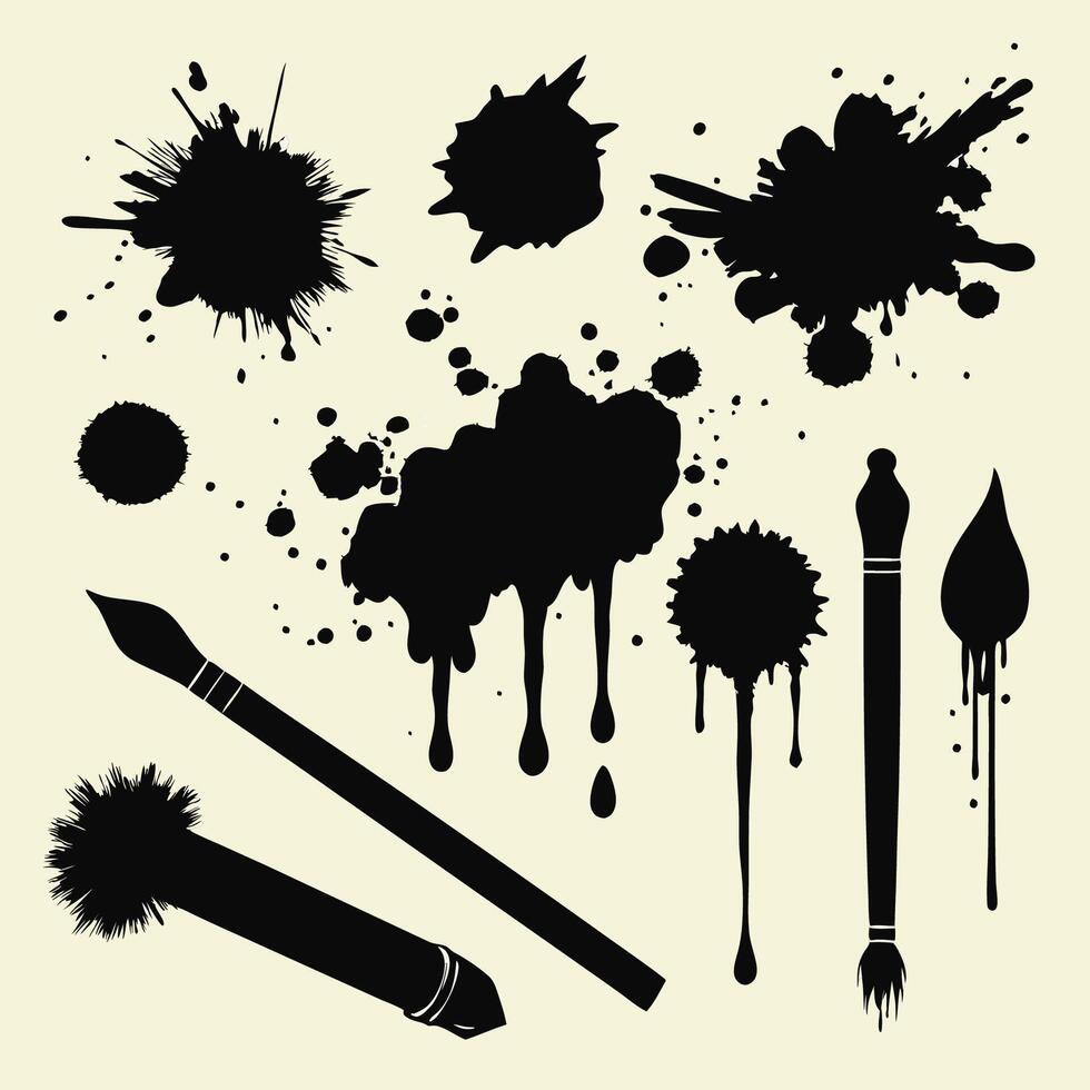 Abstract Ink Brushstrokes and Paintbrush Template with Paint Splashes vector