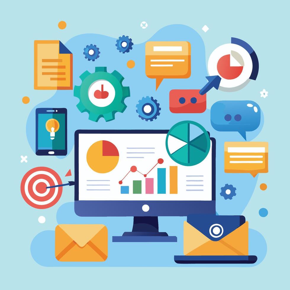 Comprehensive Digital Marketing Concept with Illustrative Icons in Format vector