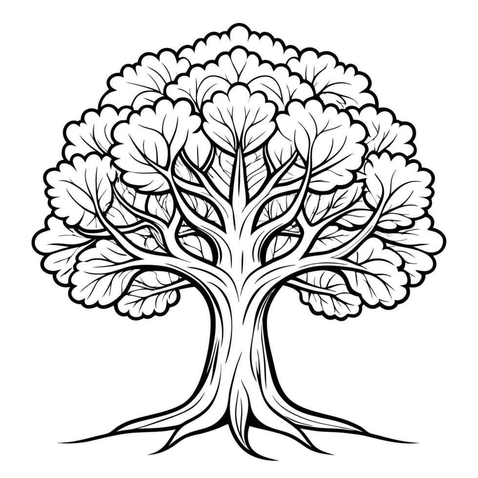 Intricate Line Art Design of a Majestic Tree for Coloring Enthusiasts vector