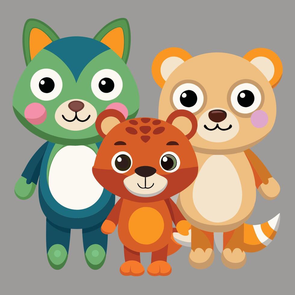 Adorable Animal Trio Cartoon Critters with Colorful Charm vector