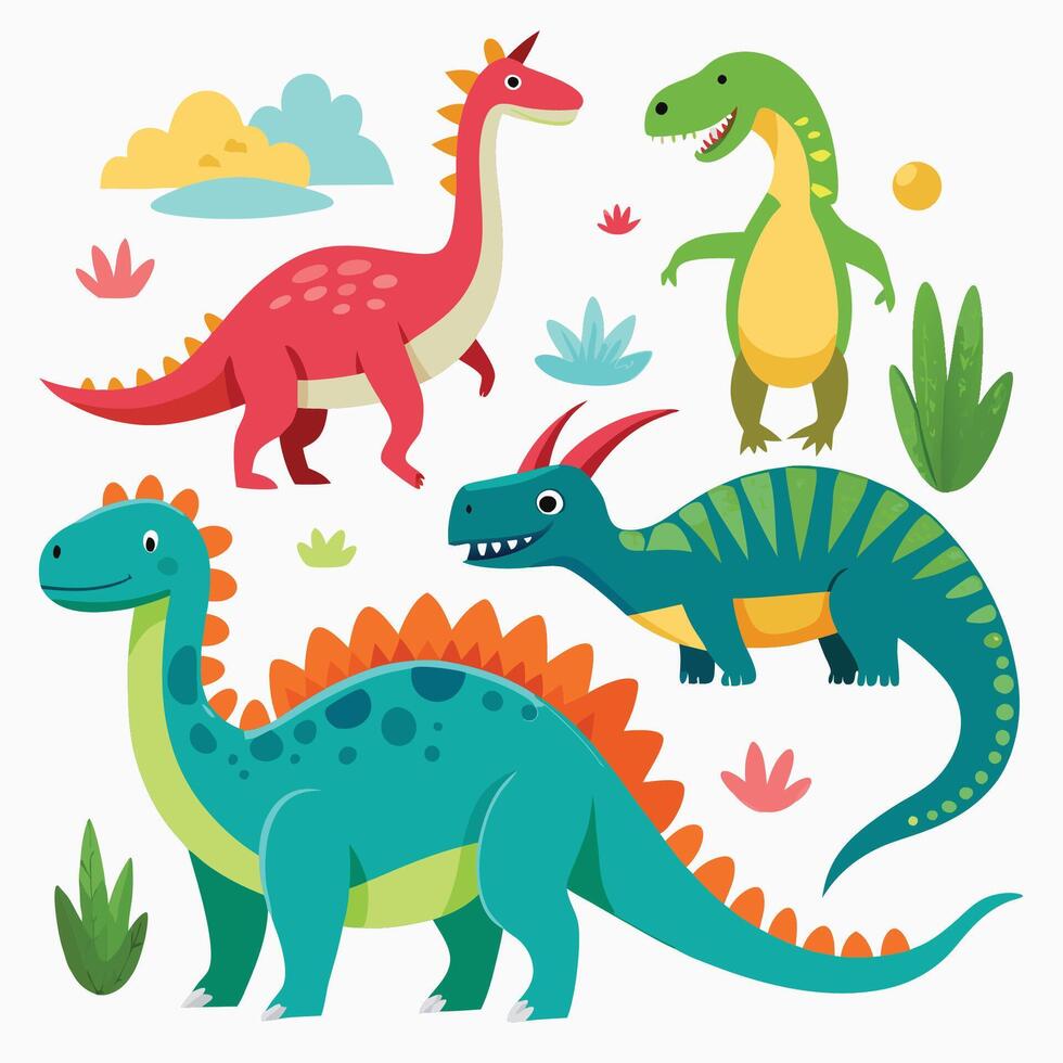 Comprehensive Illustration Set of Dinosaurs in White Background vector
