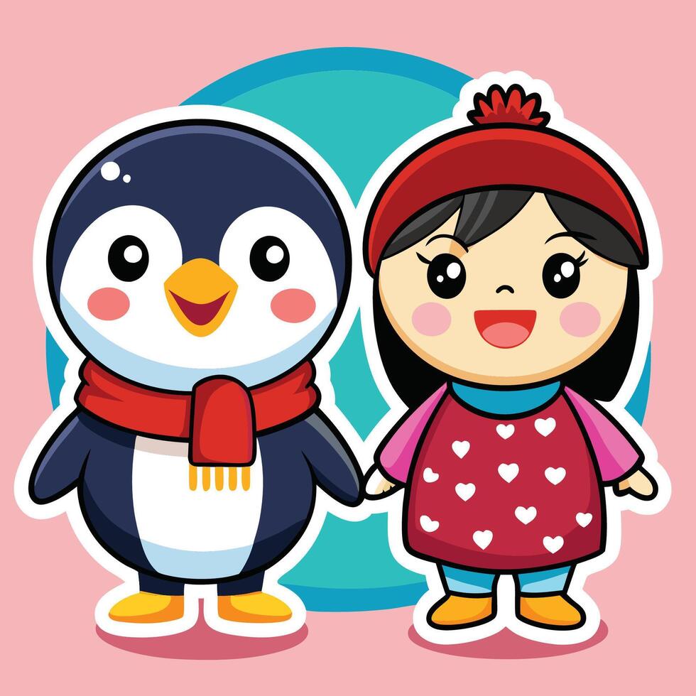 Adorable Penguins Greeting Card with Cartoon Cuteness vector