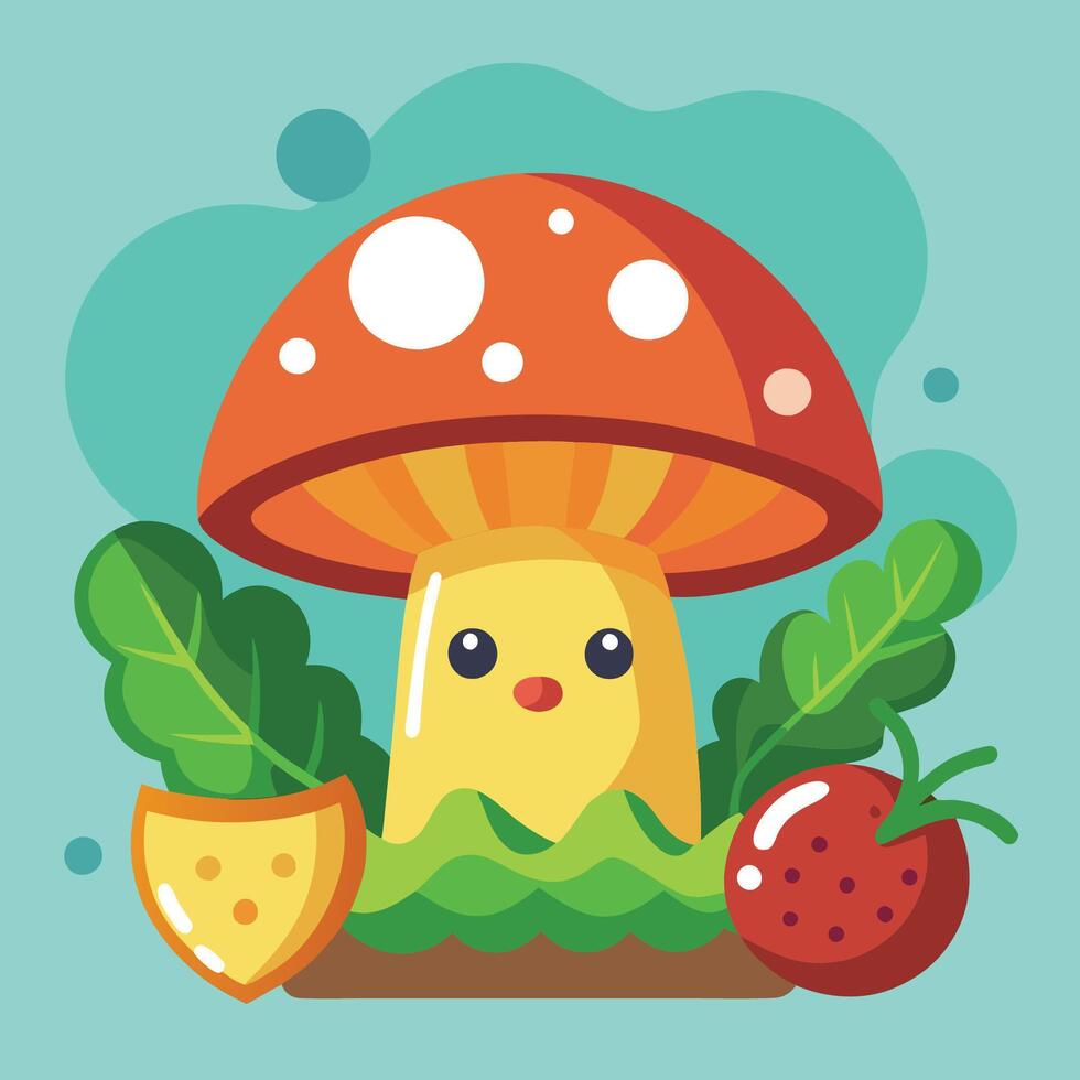 Cute Cartoon Mushroom and Vegetable Illustration vector