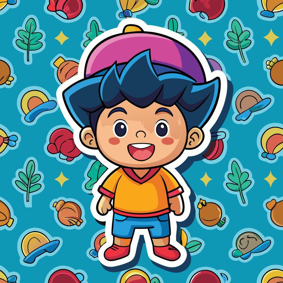 Seamless Pattern of Cartoon Boys Stickers vector