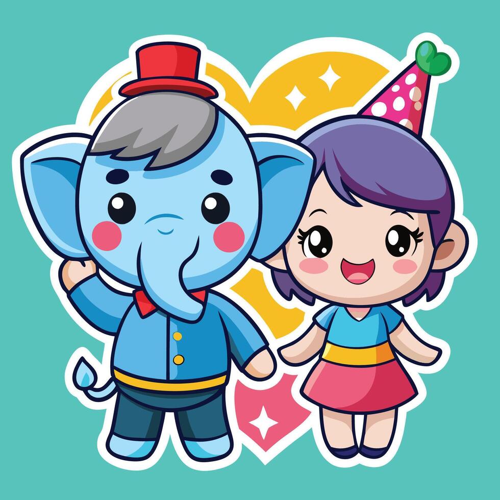 Delightful Greeting Card Enhanced with a Charming Elephant Cartoon Sticker vector