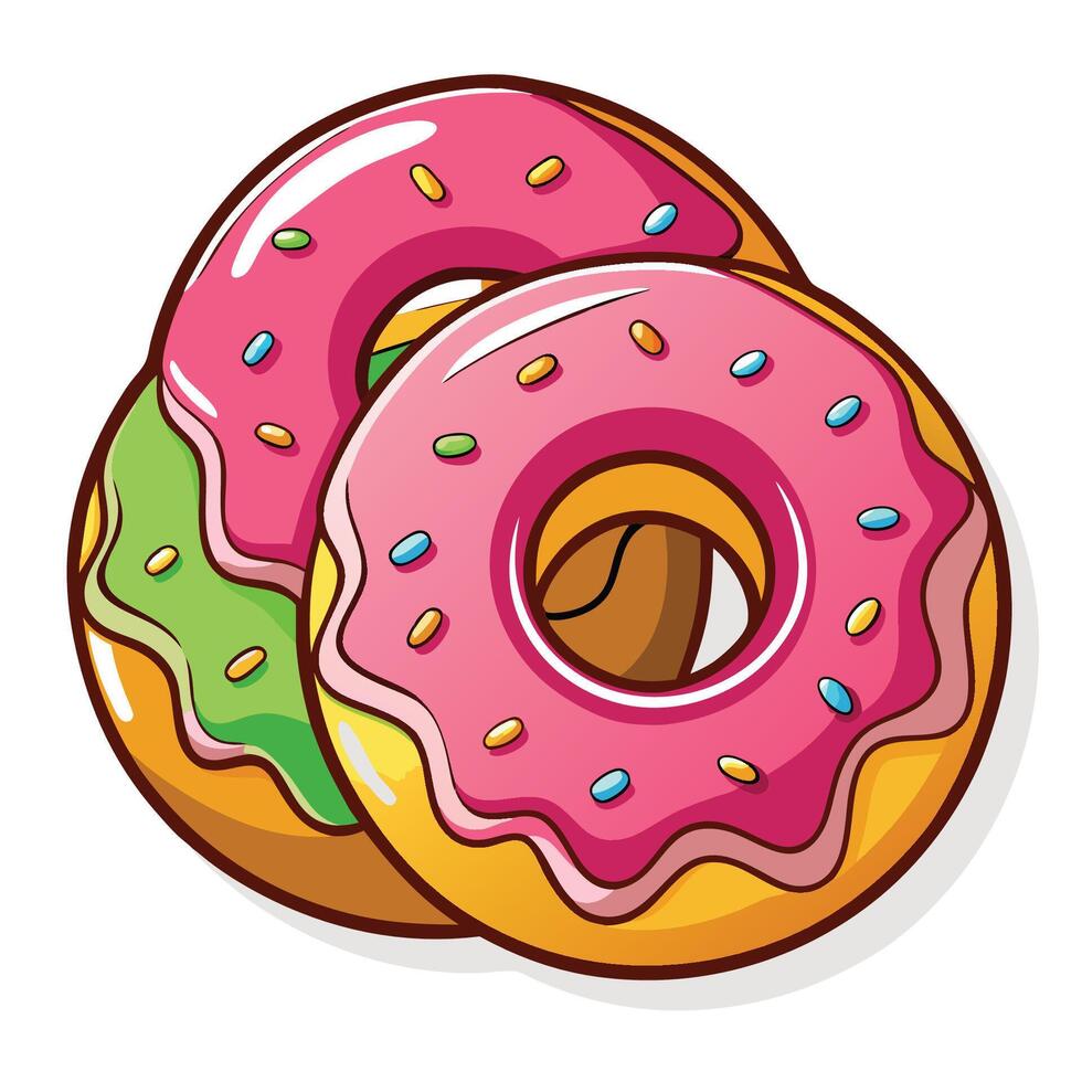 Cartoon Donut Stickers with Sweet Frosting and Sprinkles on White Background vector