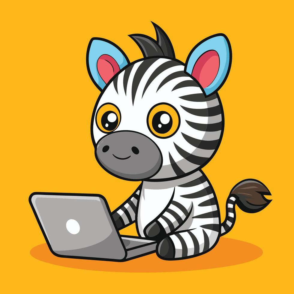 Cute Zebra Freelancer Busily Working Remotely on a Laptop vector