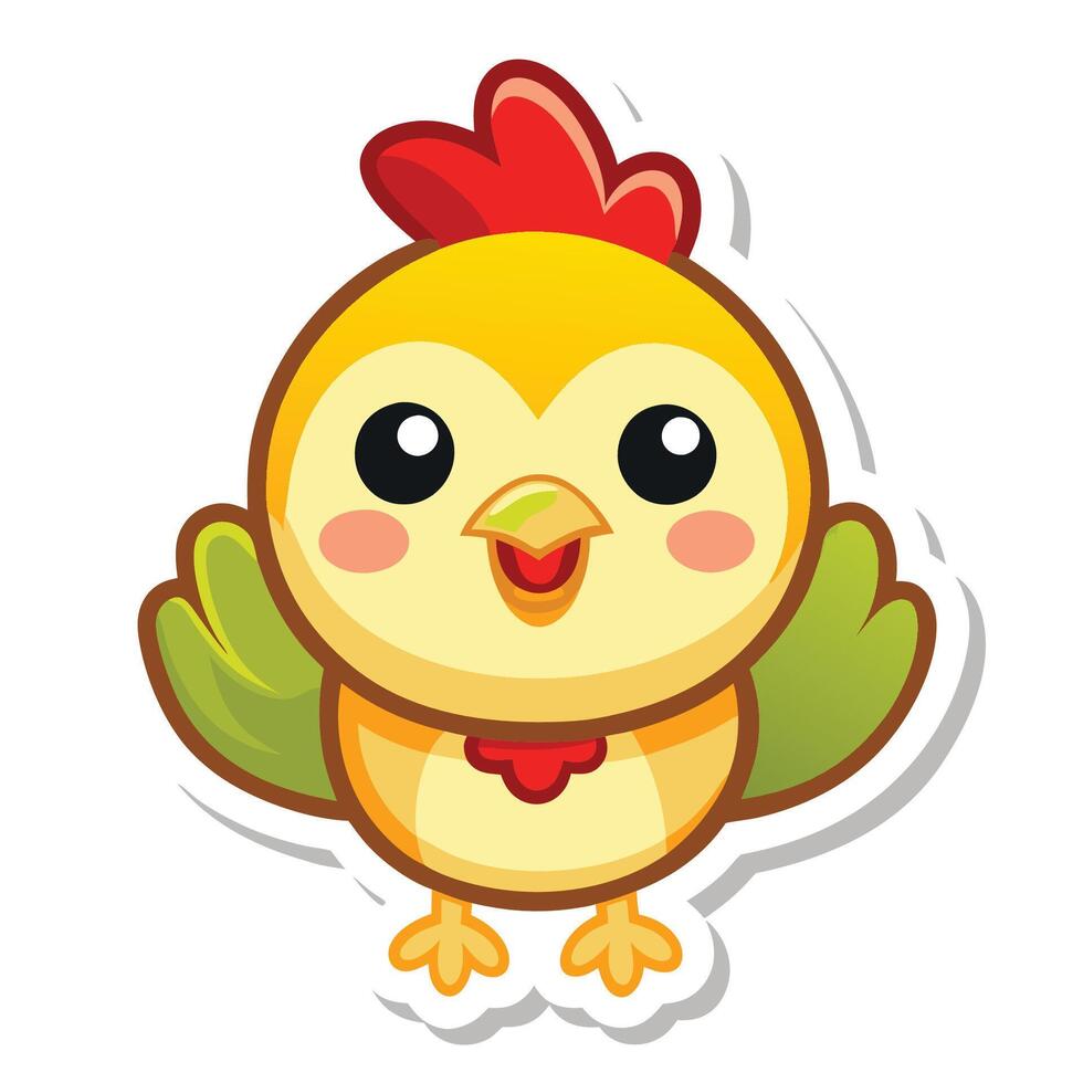Adorable Cartoon Sticker of a Cute Chicken Isolated on White Background vector
