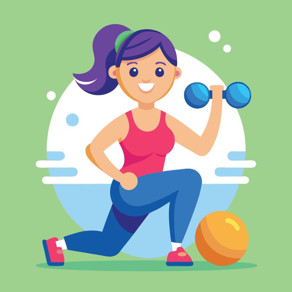 Toned Woman Exercising with Dumbbell and Fitness Ball for Strength and Endurance vector