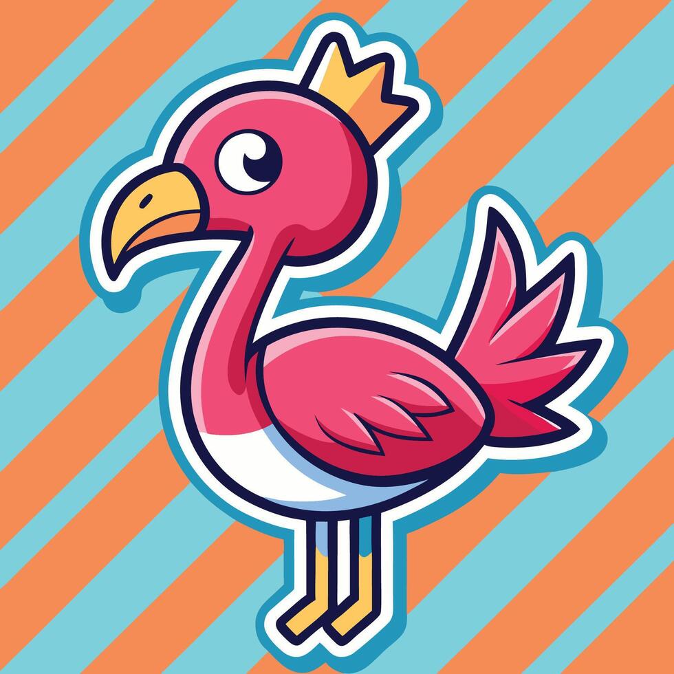 Majestic Flamingo Adorned with a Crown on a Striped Background vector