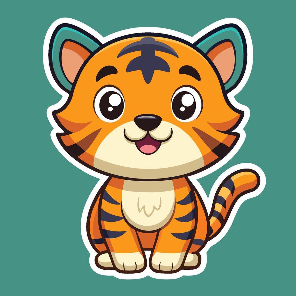 Vibrant Cartoon Sticker Pattern Featuring an Adorable Tiger vector