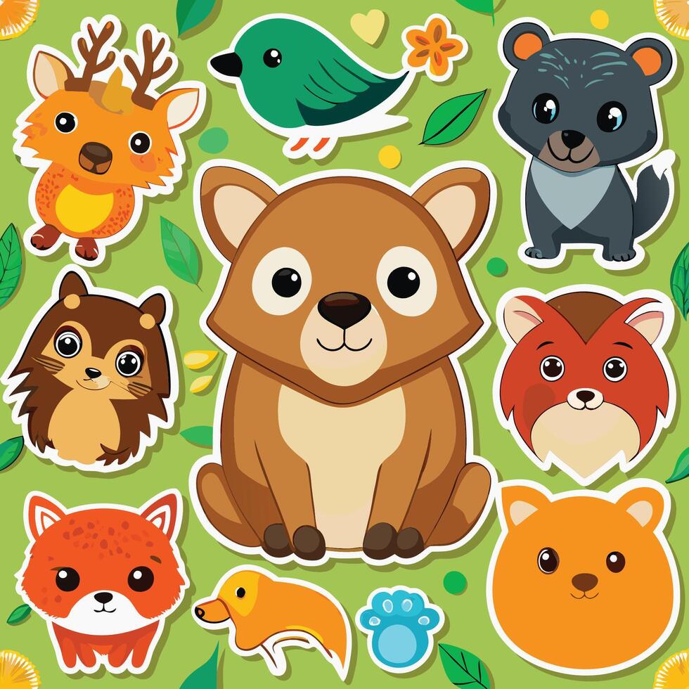Seamless Pattern of Cute and Quirky Cartoon Animals for Stickers and Decorations vector