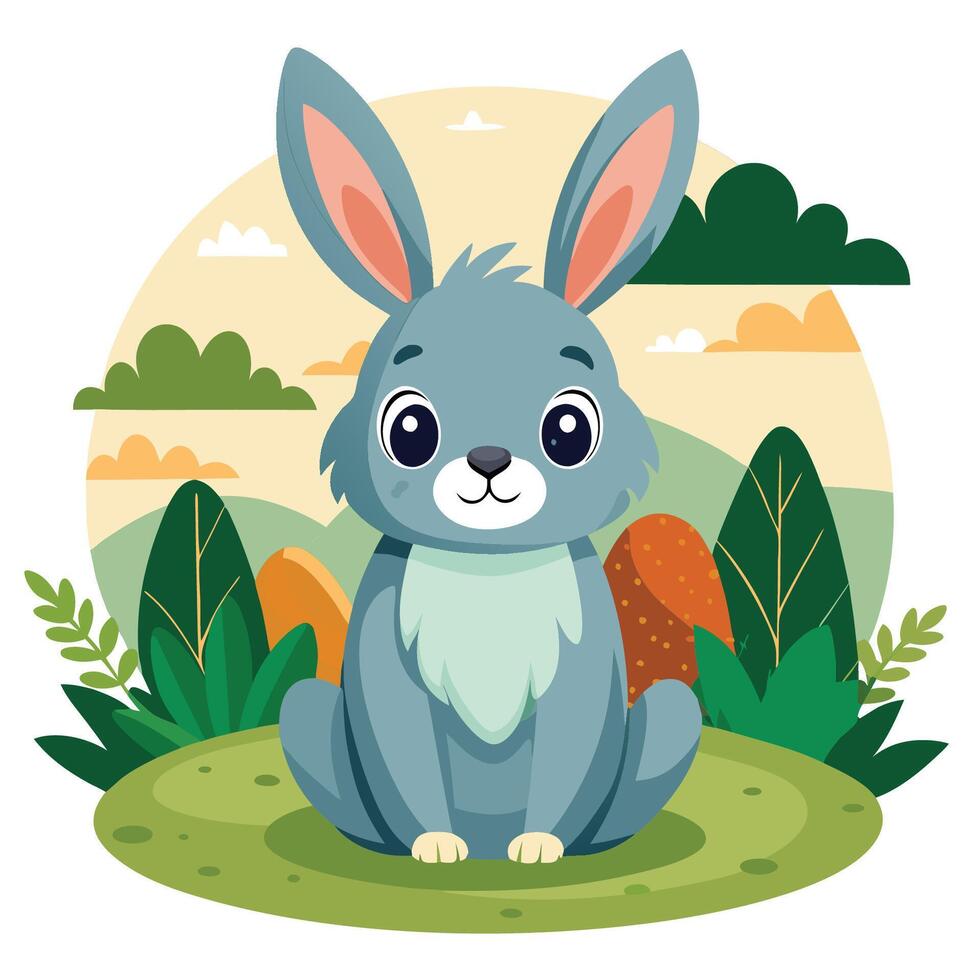 Adorable Cartoon Rabbit Sitting in a Playful Pose with a Sweet Expression vector