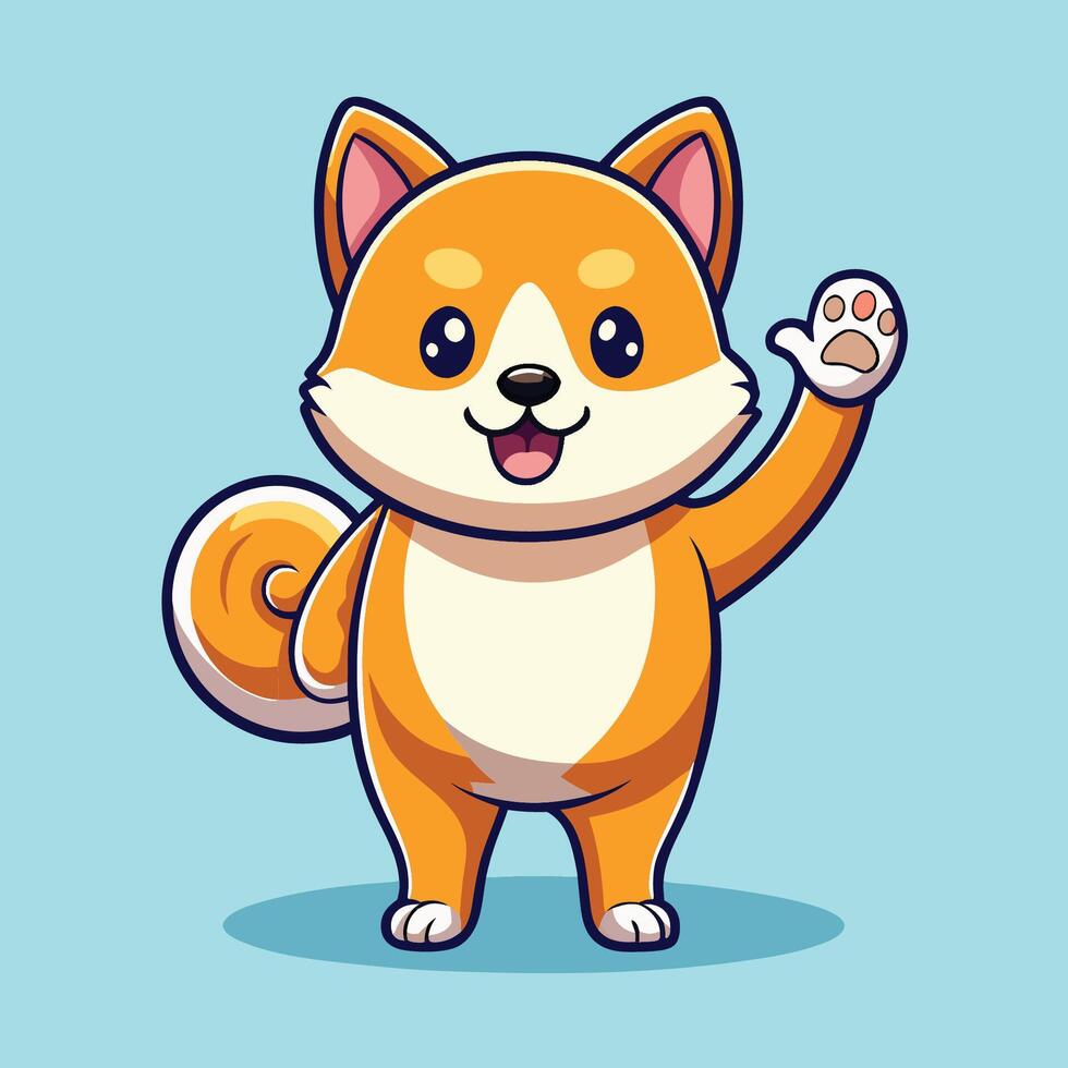 Adorable Standing Shiba Inu Waving with a Friendly Paw vector