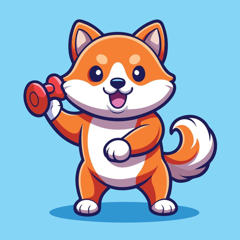 Adorable Shiba Inu Dog Sparring with a Bone in Cartoon Style vector