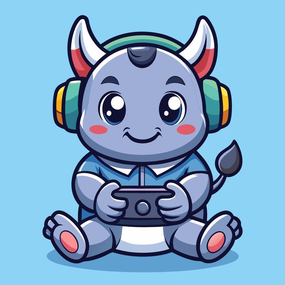 Playful Cartoon Rhino Illustration for Gaming Concept vector