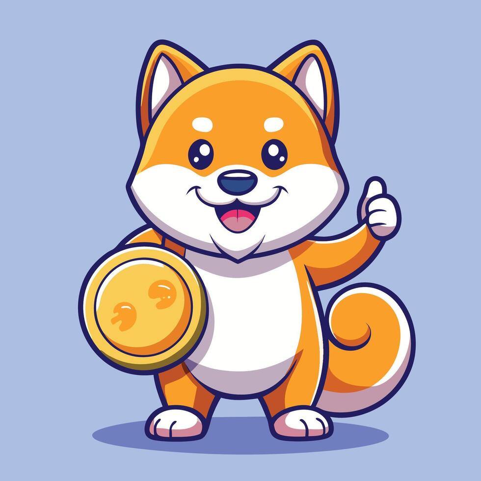 Enchanting Shiba Inu with Gold Coin and Approving Thumbs Up vector