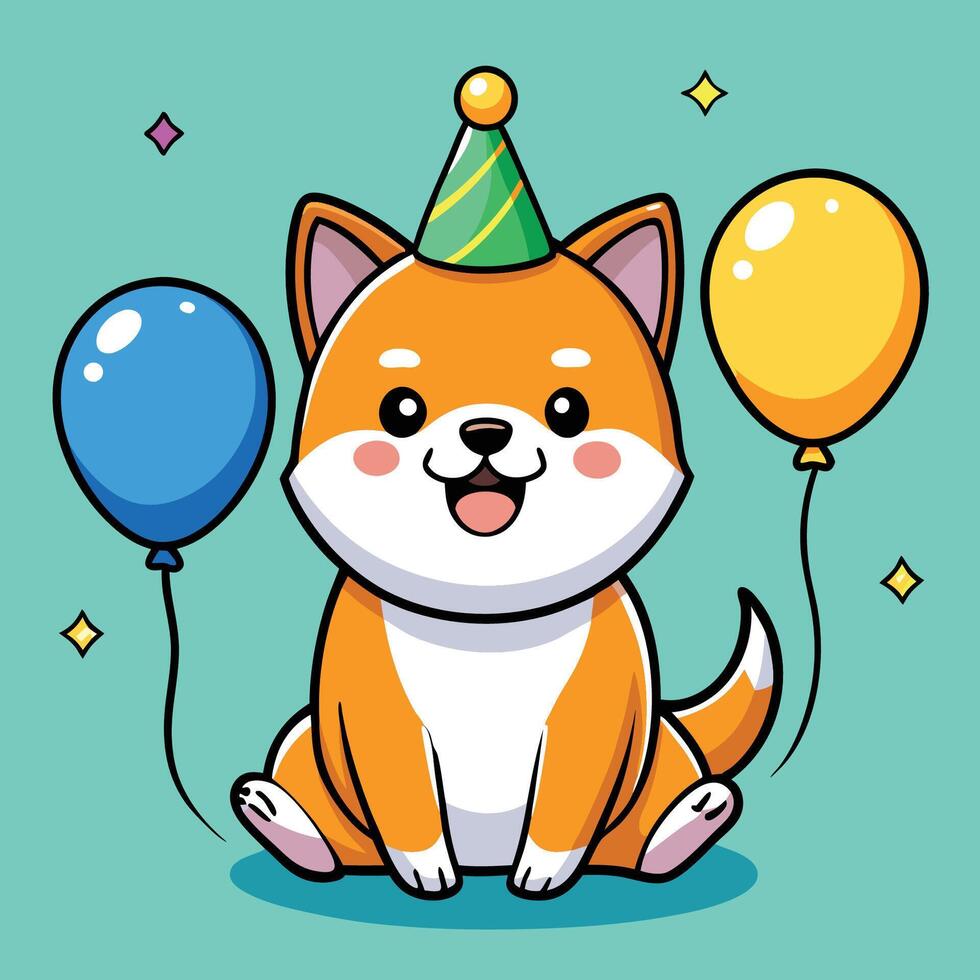 Festive Birthday Celebration with an Adorable Shiba Inu and Balloon Car vector