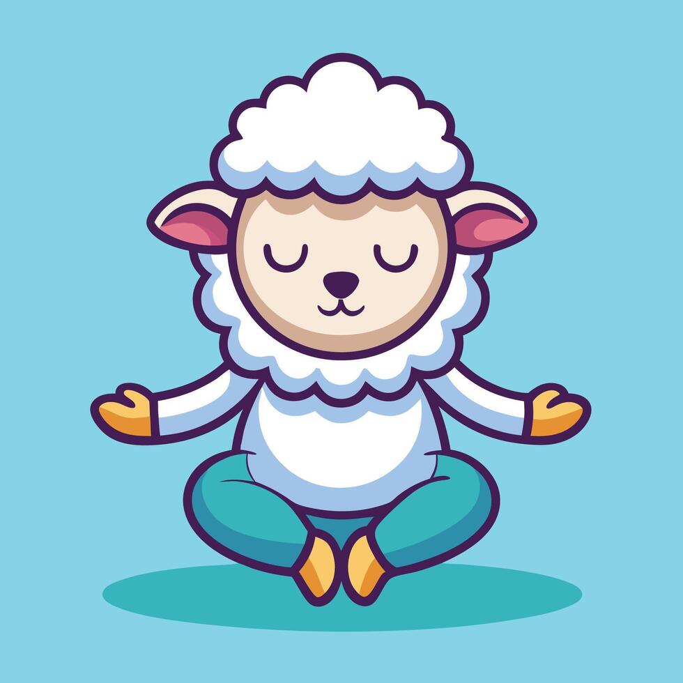 Adorable Sheep Practicing Yoga and Meditation in Cartoon Style vector
