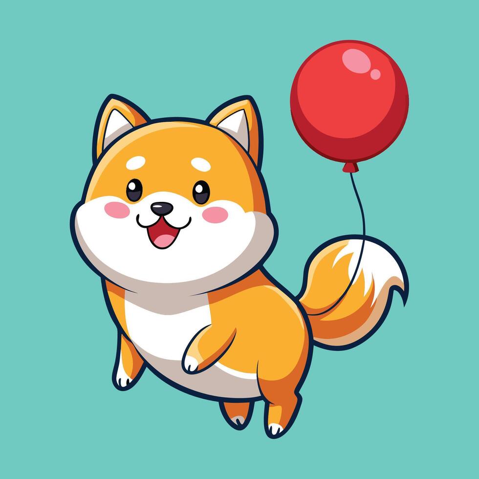Adorable Shiba Inu Dog Soaring High with a Festive Balloon vector