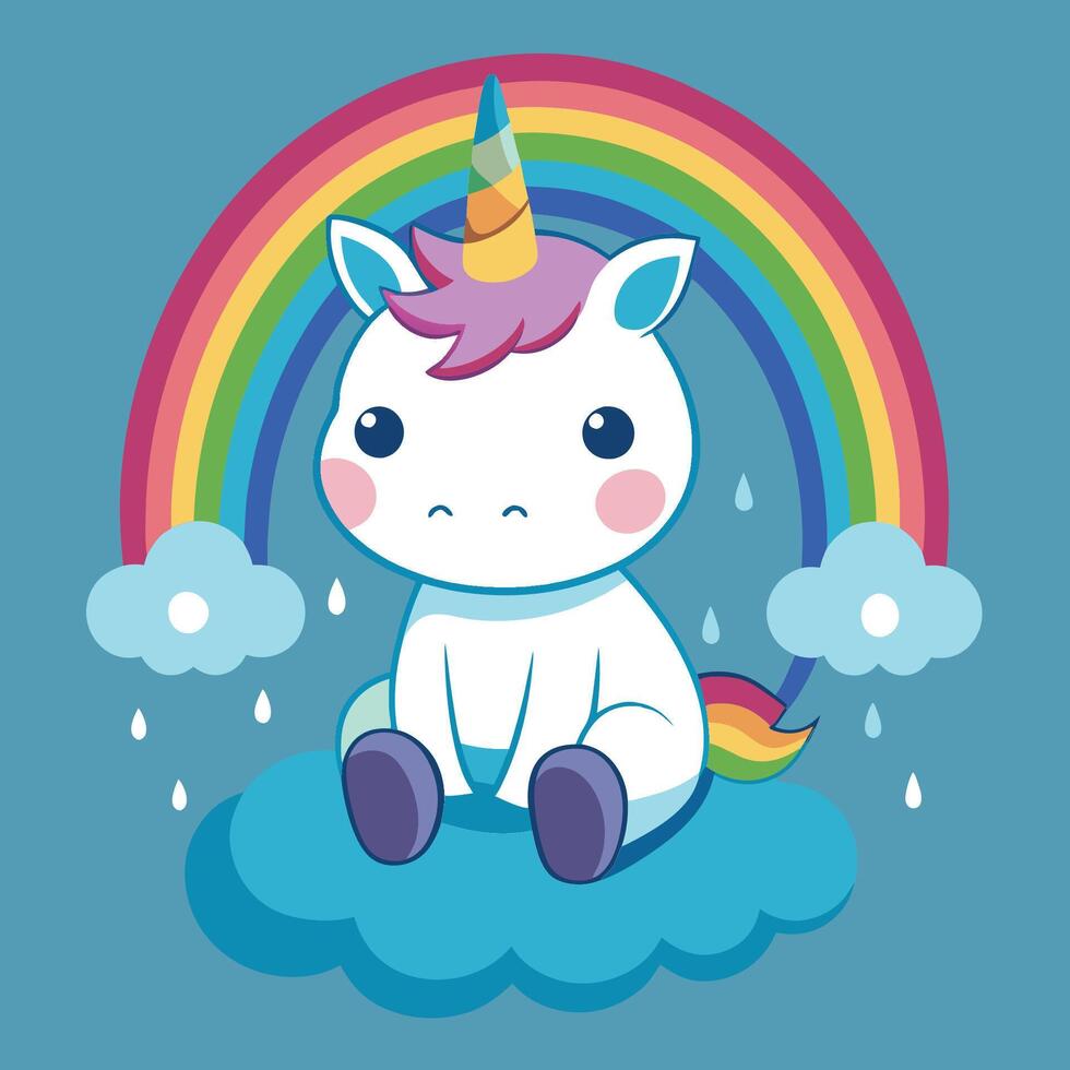 Lonely Unicorn Seeking Solace Under a Stormy Cloud vector
