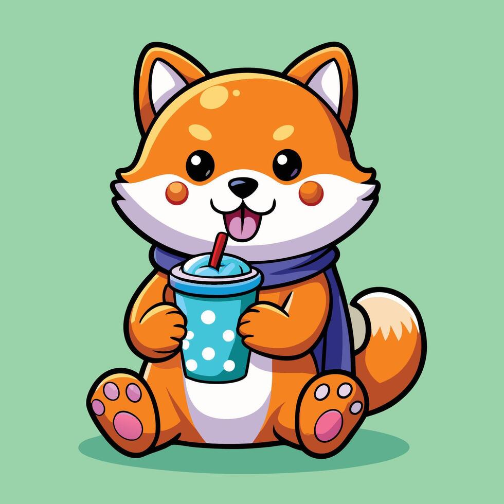 Skateboarding Shiba Inu Enjoying Boba Milk Tea vector